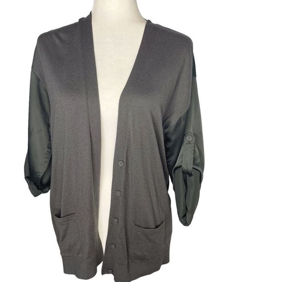 Ann Taylor Womens Cardigan Cashmere blend Sweater M Roll Tab - Picture 1 of 9